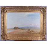 Thomas Dingle, 1864: oil on canvas, coastal scene with figures and dogs, 15 1/4" x 23 1/2", in