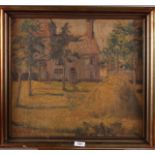 Yvd Bosch: oil on canvas, Continental farmyard with haystack, 16 1/2" x 19", in gilt frame