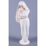 A 1930s Lenci pottery figure of a standing Madonna and child, wearing a long flowing white robe,