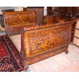 A French 19th century walnut and marquetry work lit bateau with panels of birds and flowers, 51” x