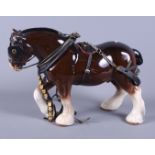 A Sylvac model shire horse with harness, etc, 14" long