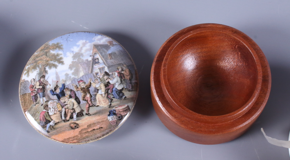 Four 19th century Prattware pot lids including The Times, Low Life, The Village Wedding, Teniers - Image 8 of 11