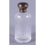 A silver topped dressing table jar, MMH, Birmingham 2000, with clear glass and ribbed body, 6" high