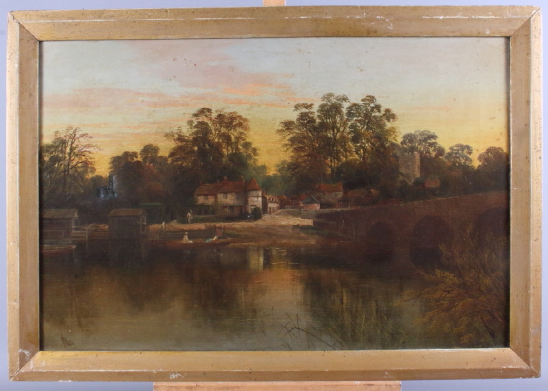 Allen: oil on canvas, view of Sonning, 15 1/2" x 23 1/2", in gilt frame