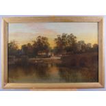 Allen: oil on canvas, view of Sonning, 15 1/2" x 23 1/2", in gilt frame
