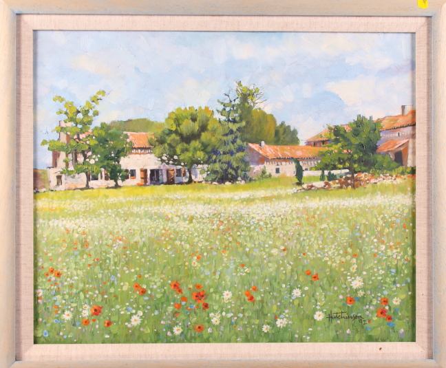 Hutchinson, '92: oil on canvas, Italian flower meadow, 14" x 17 1/2", in painted frame