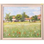 Hutchinson, '92: oil on canvas, Italian flower meadow, 14" x 17 1/2", in painted frame