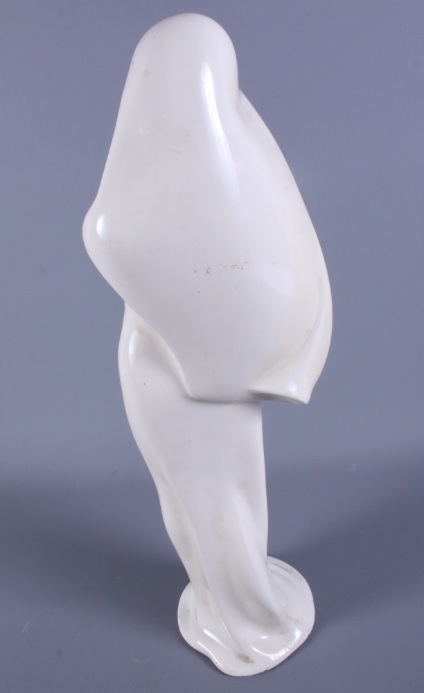 A 1930s Lenci pottery figure of a standing Madonna and child, wearing a long flowing white robe, - Image 3 of 4