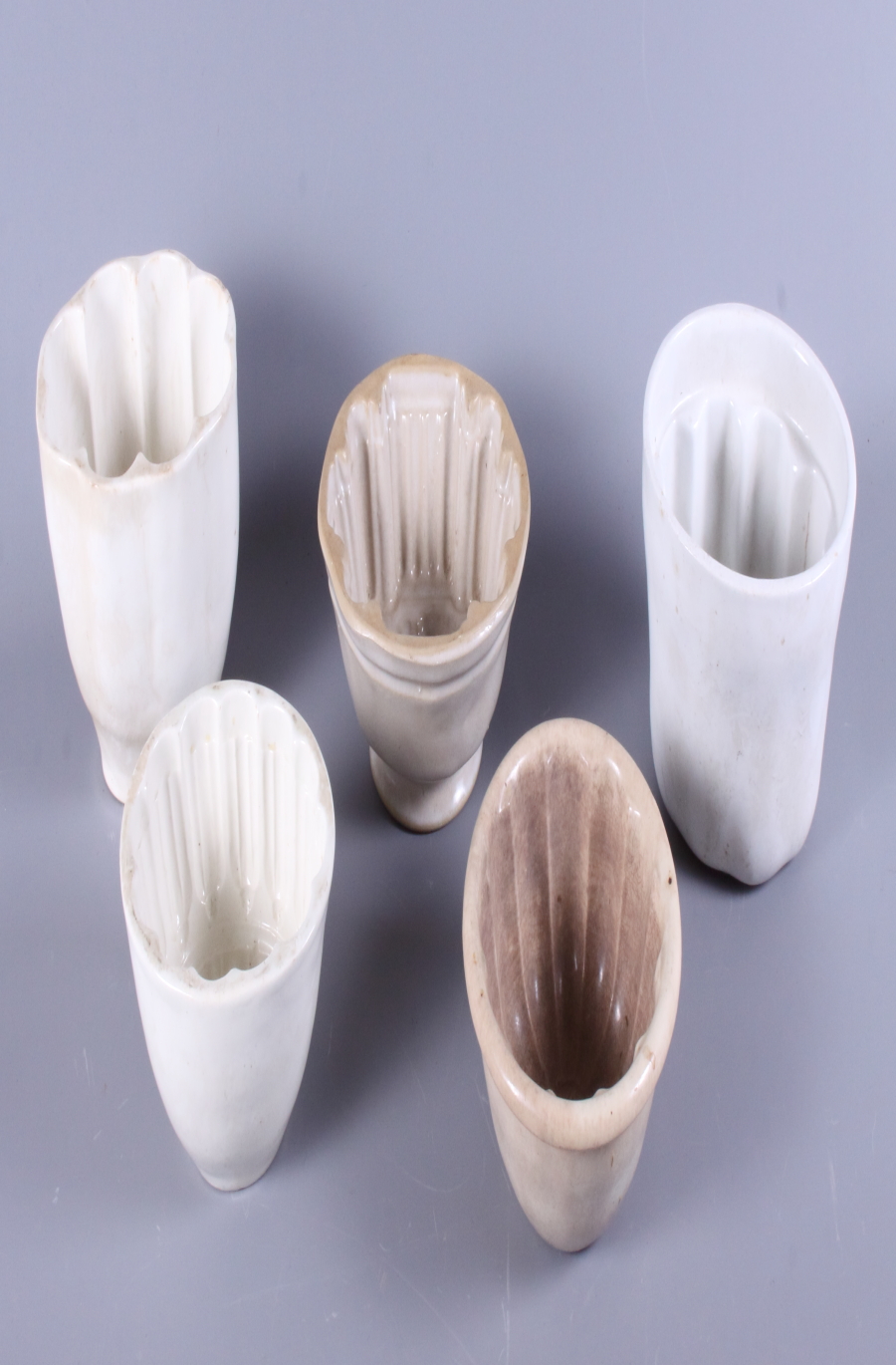 Five late 19th/early 20th century pottery jelly moulds