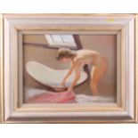 Neil Forster: pastels, "Morning Bath", 16" x 12", in painted and gilt frame