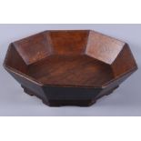 A Korean mid 20th century hardwood octagonal bowl, 17" wide, on shaped foot