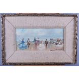 An oil on canvas, 19th century beach scene, 5 1/2" x 11.5", in linen lined mount and gilt frame