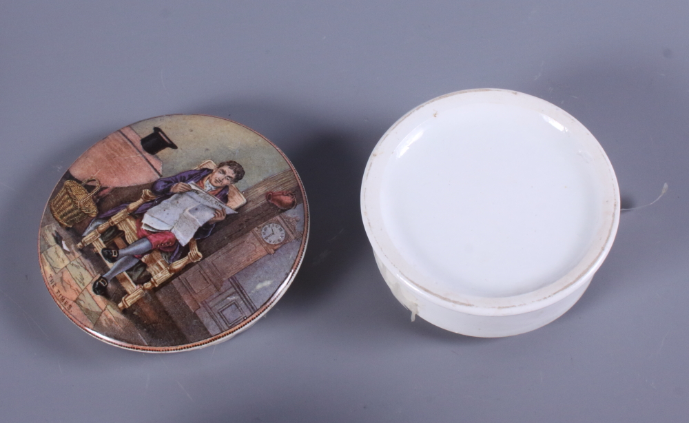 Four 19th century Prattware pot lids including The Times, Low Life, The Village Wedding, Teniers - Image 9 of 11