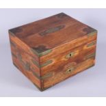 A 19th century rosewood and brass mounted work box with fitted interior and pull-out drawer, 11"