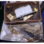 A selection of brass locks and keys, door and window bolts, etc