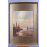 J Shapland: bodycolours, "Brixham Harbour", 11 1/2" x 18 1/2", in gilt mount and frame