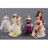 Six Royal Doulton bone china figures, "Melissa", "Suzanne", "Sarah", "Victoria", "Primrose" and "