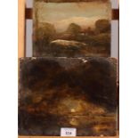 A 19th century oil on board, moonlit coastal scene, 8" x 9 3/4", unframed, and a smaller oil on