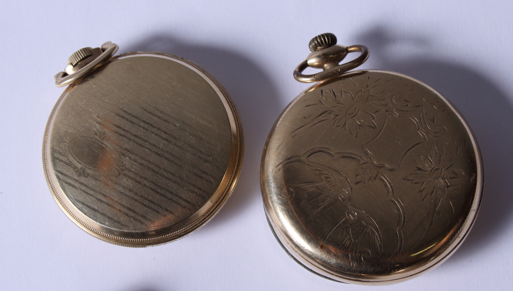 A silver cased A W Waltham open faced pocket watch, Birmingham 1892, with white enamel dial, black - Bild 3 aus 3