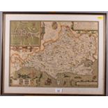 After Honodius: a hand-coloured map of Dorsetshire, in Hogarth frame