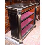 A late 19th century walnut, inlaid and ebonised pier cabinet enclosed glazed panel door, on taper