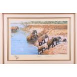 David Shepherd: a signed limited edition colour print "The Crossing", 732/1500, in gilt frame
