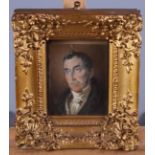 A 19th century portrait miniature on ivory of the Duke of Wellington, 22 3/4" x 4", in gilt swept