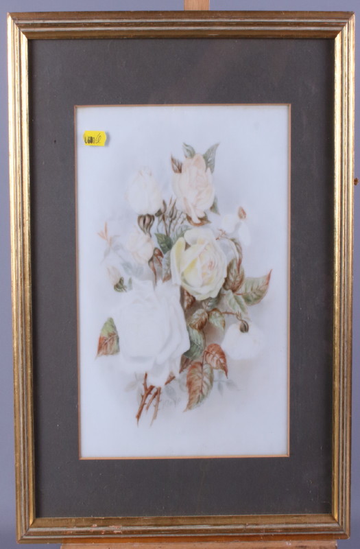 F Dodge: oil on glass, still life of roses, 11" x 9", in gilt frame, and an impasto oil study of a