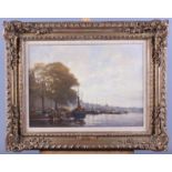 †Jan Jans (1893-1963, Dutch): oil on canvas, "Dordrecht", harbour scene, signed, title and name