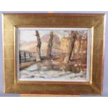 Valeriy Gridnev: oil on panel, winter woodland scene, 10" x 15", in gilt frame