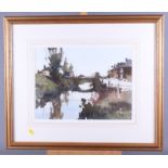 John Yardley: watercolours, "In the Fens - Upwell", 11 1/2" x 15", in wash line mount and gilt