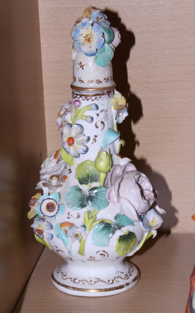 A 19th century Coalport design floral encrusted scent bottle, 8" high, together with two West German - Image 2 of 4