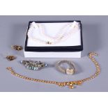 A lady's 9ct gold cased Rotary wristwatch, a cultured pearl necklace with 9ct gold ball clasp and
