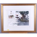 John Yardley: watercolours, "Palm Shadows Sorrento", 9 1/4" x 13 1/2", in wash line mount and gilt