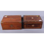 A Victorian walnut and brass mounted writing box with fitted interior and inkwell, 12" wide, and a