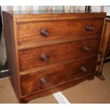 A Georgian mahogany and ebony strung chest of three long graduated drawers, 36" wide