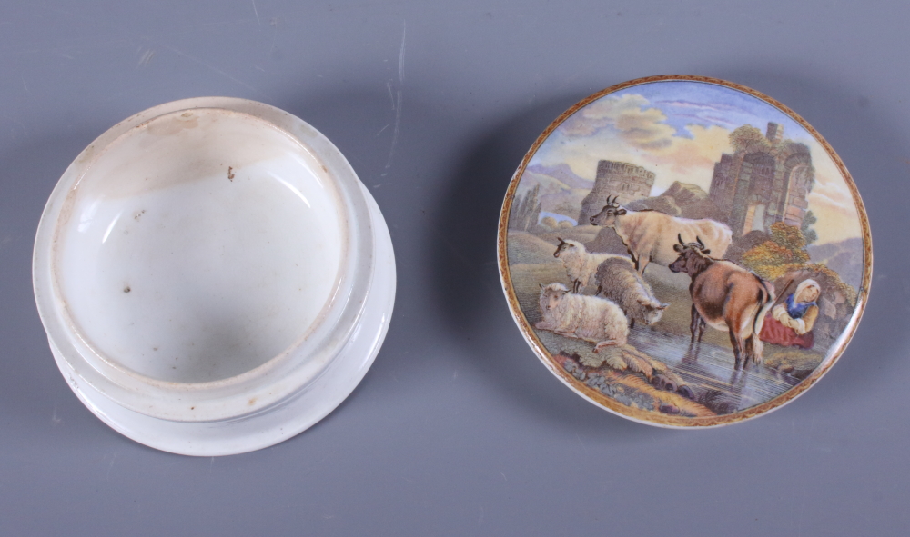 Four 19th century Prattware pot lids including The Times, Low Life, The Village Wedding, Teniers - Image 10 of 11