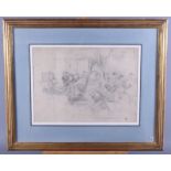 A set of four mid 20th century pencil studies, orchestra and audience, in matching gilt frames