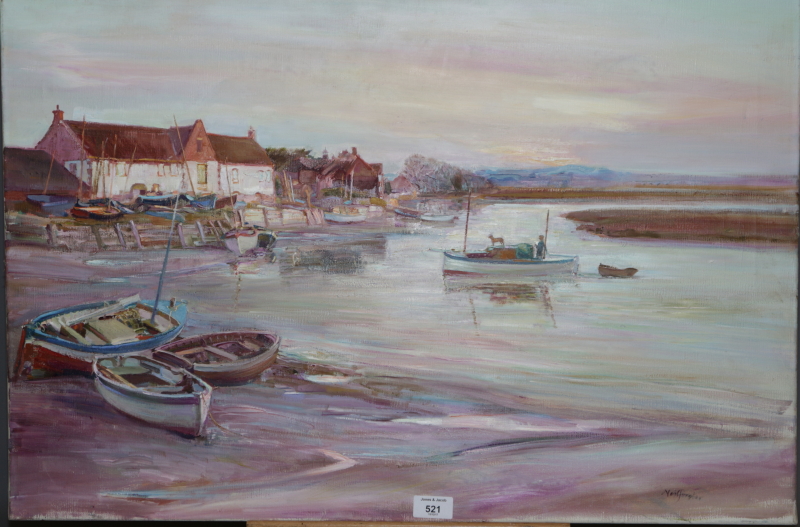 Neil Forster: oil on canvas, estuary scene at dusk, 20" x 13", unframed