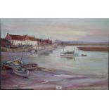 Neil Forster: oil on canvas, estuary scene at dusk, 20" x 13", unframed