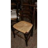 A set of six 19th century ash rush seat "Macclesfield" ladderback chairs