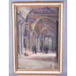 Helen Donald-Smith: watercolour, interior of a Venetian church, signed, 20" x 13", in gilt and