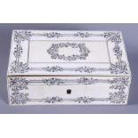 A mid 19th century Indian Vizagapatam design ivory mounted jewellery box with black highlighted
