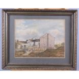 J E Walmsley: Naive School watercolour of a farmyard, 7 3/4" x 10", in strip frame