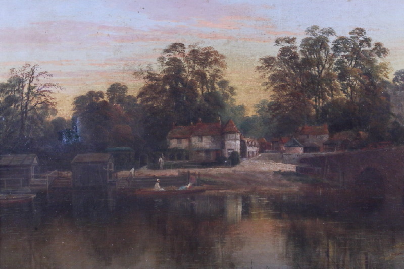 Allen: oil on canvas, view of Sonning, 15 1/2" x 23 1/2", in gilt frame - Bild 3 aus 5