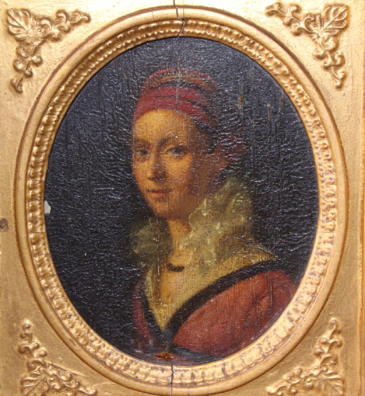 An early 19th century portrait miniature of a young woman, possibly Eastern European, wearing a - Image 2 of 3