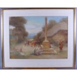 Claude Owen: watercolours, "The Hour of Rest", 15" x 21", in wash line mount and gilt strip frame