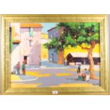 †C R D’Oyly John: oil on panel, Continental street scene, signed lower right, 19" x 27", in gilt