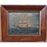 A 19th century Naive school "Ship beating into the Downs" 4 3/4" x 6 1/2", in rosewood frame