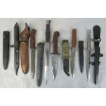 An assortment of bayonets and fighting knives (six items).